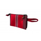 カレン手織り布の2つポケットのカードケー(赤)